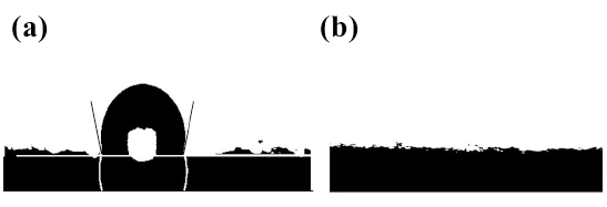 碳?xì)值入x子改性前后水滴接觸角